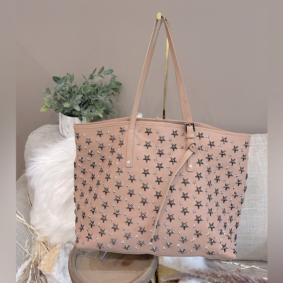 Jimmy Choo Handbags - JIMMY CHOO - SASHA Star Studded Blush Large Tote w/ Silver & Gunmetal Stars